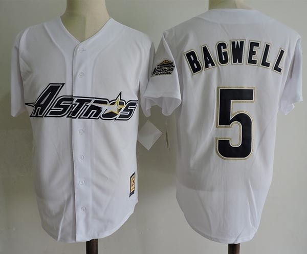 Men's Throwback Houston Astros #5 Jeff Bagwell White Cooperstown Collection Jersey