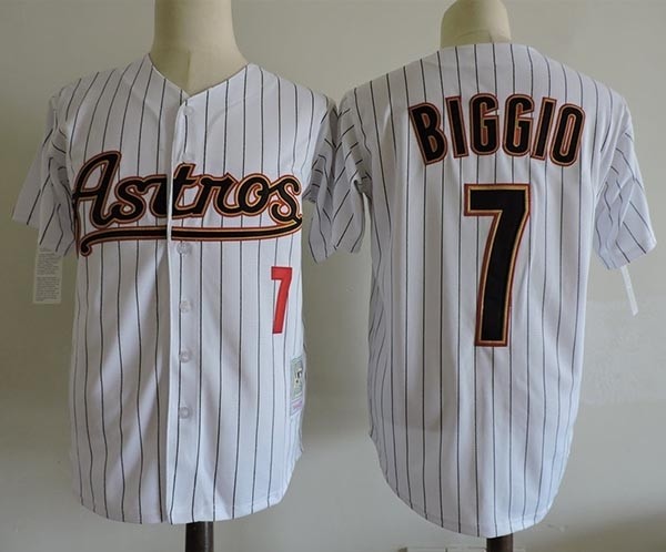 Men's Throwback Houston Astros #7 Craig Biggio White Pinstripes Cooperstown Collection Jersey