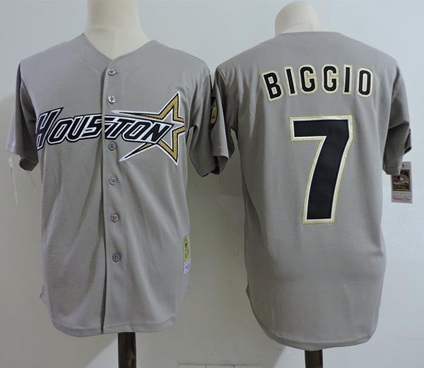 Men's Throwback Houston Astros #7 Craig Biggio Grey Cooperstown Collection Jersey