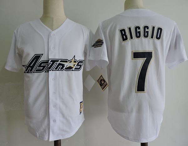 Men's Throwback Houston Astros #7 Craig Biggio White Cooperstown Collection Jersey