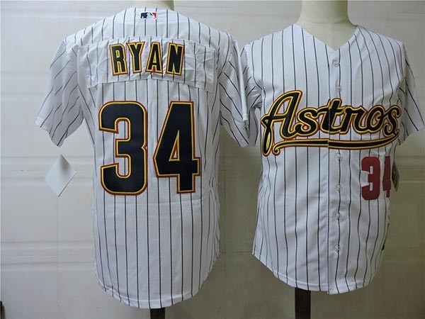 Men's Throwback Houston Astros #34 Nolan Ryan White Pinstripes Cooperstown Collection Jersey