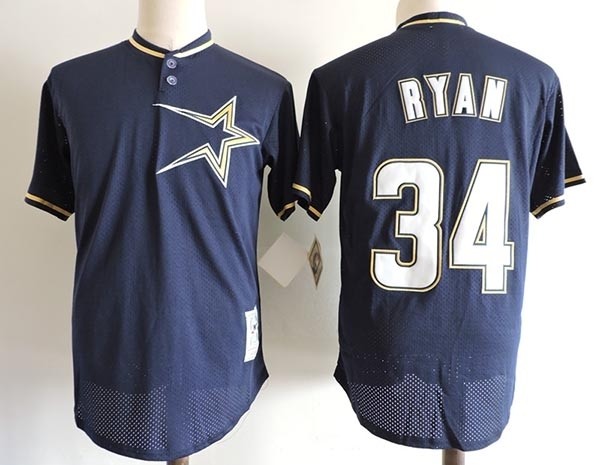 Men's Throwback Houston Astros #34 Nolan Ryan Navy throwback Mesh Fabric Jersey