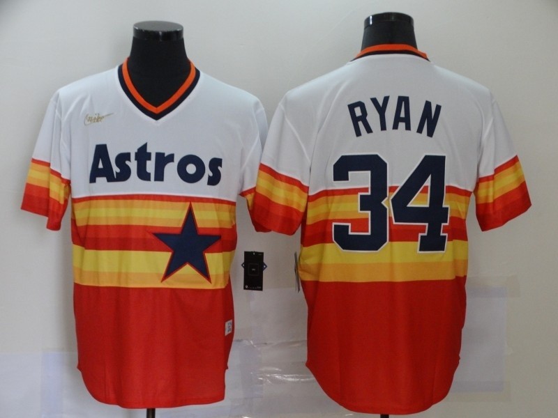 Men's Throwback Houston Astros #34 Nolan Ryan Rainbow Cooperstown Collection Nike Jersey