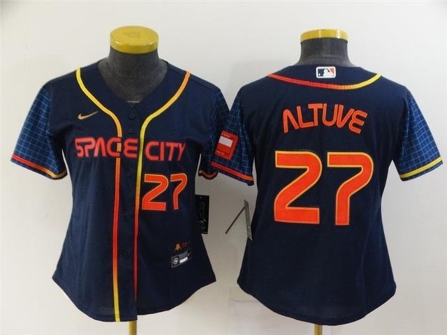 Women's Houston Astros #27 Jose Altuve 2022 Navy City Connect with front Number Cool Base Jersey