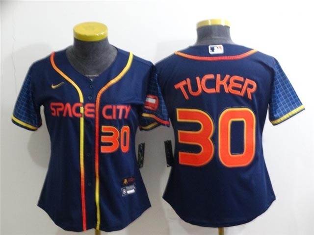 Women's Houston Astros #30 Kyle Tucker 2022 Navy City Connect with front Number Cool Base Jersey