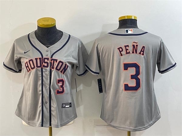 Women's Houston Astros #3 Jeremy Pena Gray with Front Number Cool Base Stitched Baseball Jersey(Run Small)