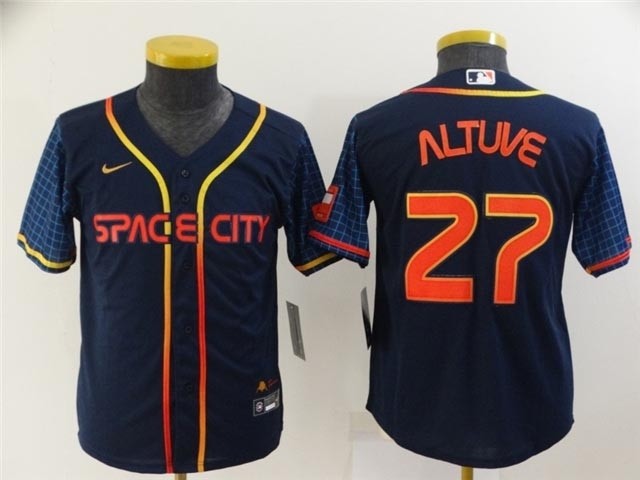 Youth Houston Astros #27 Jose Altuve 2022 Navy City Connect Cool Base Jersey