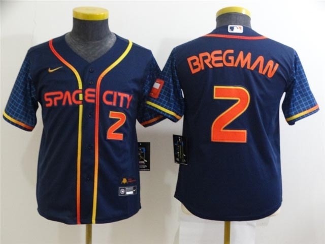 Youth Houston Astros #2 Alex Bregman 2022 Navy City Connect With front Number Cool Base Jersey