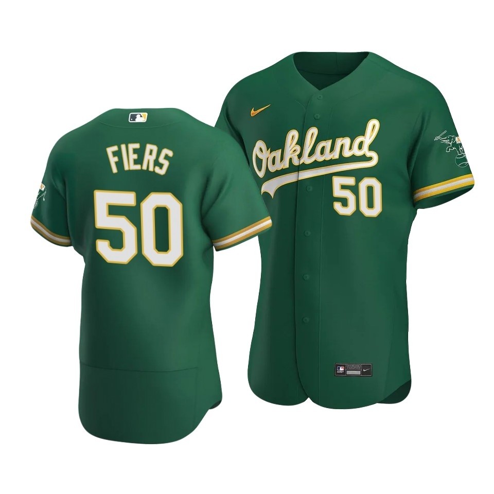 Men's Oakland Athletics #50 Mike Fiers Nike Kelly Green Alternate 2020 Authentic Player MLB Jersey