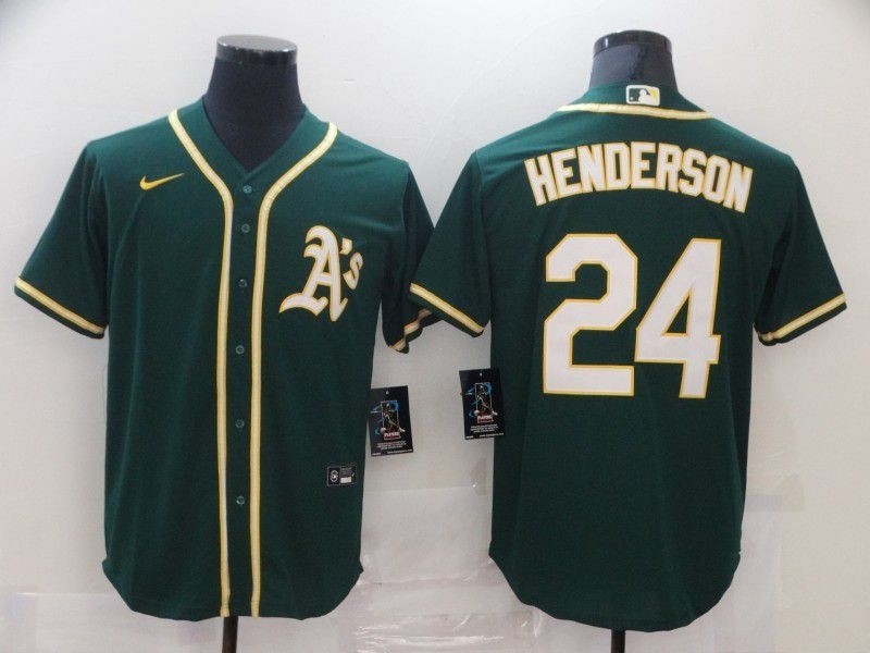 Men's Oakland Athletics #24 Henderson Green Game 2021 Nike MLB Jersey