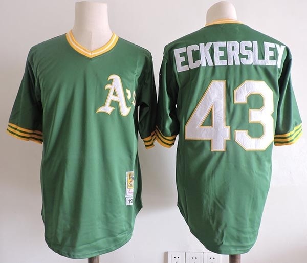 Men's Throwback Oakland Athletics #43 Dennis Eckersley Green Cooperstown Collection MLB Jersey