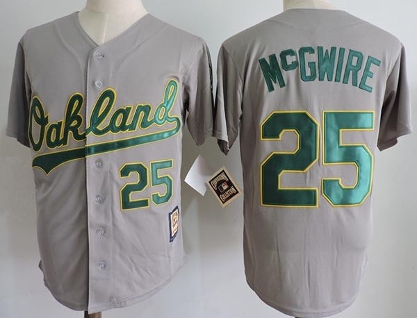 Men's Throwback Oakland Athletics #25 Mark McGwire Grey 1989 Mitchell & Ness Jersey