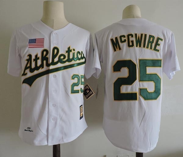 Men's Throwback Oakland Athletics #25 Mark McGwire White 1989 Mitchell & Ness Jersey