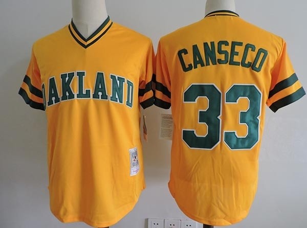 Men's Throwback Oakland Athletics #33 Jose Canseco Yellow Cooperstown Collection MLB Jersey