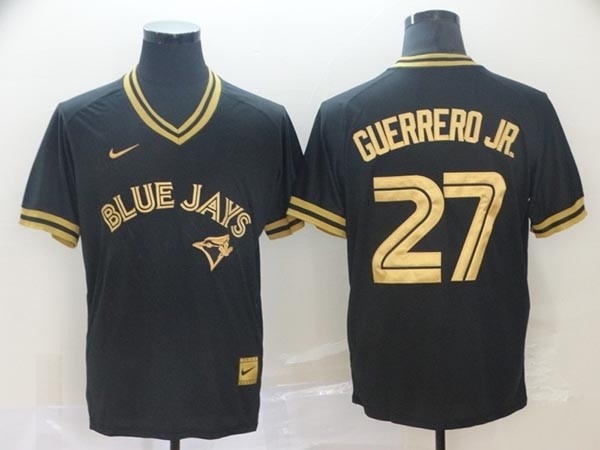 MLB Toronto Blue Jays #27 Vladimir Guerrero Jr. Black Gold Nike Cooperstown Collection Jersey