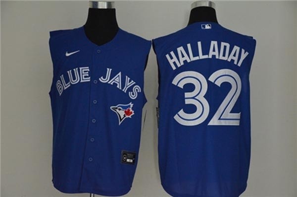 MLB Toronto Blue Jays #32 Roy Halladay Royal Blue Nike Cool Base Sleeveless Jersey