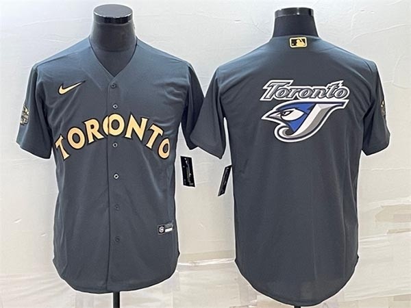 Men's Toronto Blue Jays Blank 2022 All-Star Charcoal Team Big Logo Cool Base Stitched Baseball Jersey