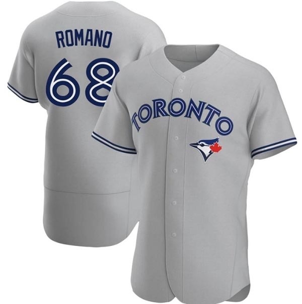 Men's Toronto Blue Jays #68 Jordan Romano Grey Cool Base Stitched Jersey