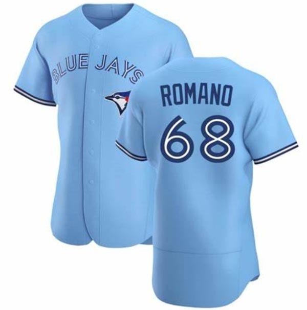 Men's Toronto Blue Jays #68 Jordan Romano Light Blue Cool Base Stitched Jersey