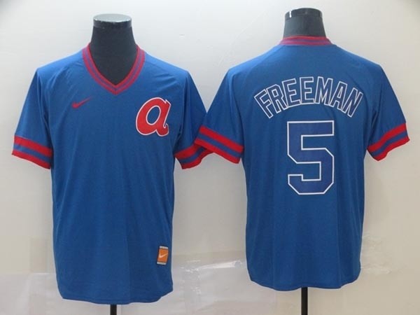 MLB Atlanta Braves #5 Freddie Freeman Royal Nike Throwback Jersey