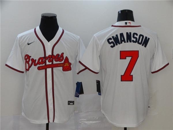 MLB Atlanta Braves #7 Dansby Swanson White 2020 Nike Cool Base Jersey