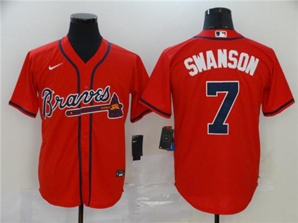 MLB Atlanta Braves #7 Dansby Swanson Red 2020 Nike Cool Base Jersey