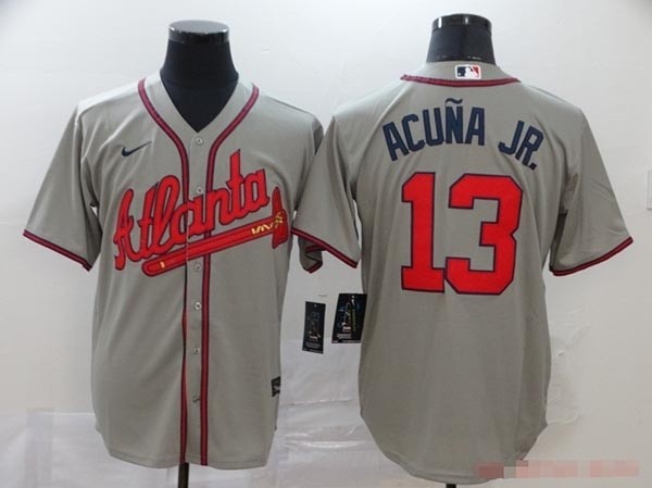 MLB Atlanta Braves #13 Ronald Acuna Jr. Grey 2020 Nike Cool Base Jersey