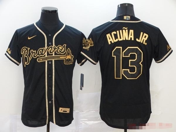 MLB Atlanta Braves #13 Ronald Acuna Jr. Black Gold 2020 Nike Flexbase Jersey