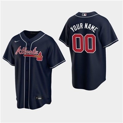 Men's Atlanta Braves Custom 2020 Navy Alternate Cool Base Jersey(Name and number remark in comment column)