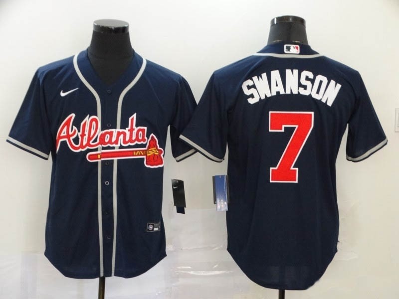 MLB Atlanta Braves #7 Dansby Swanson Navy 2020 Nike Cool Base Jersey