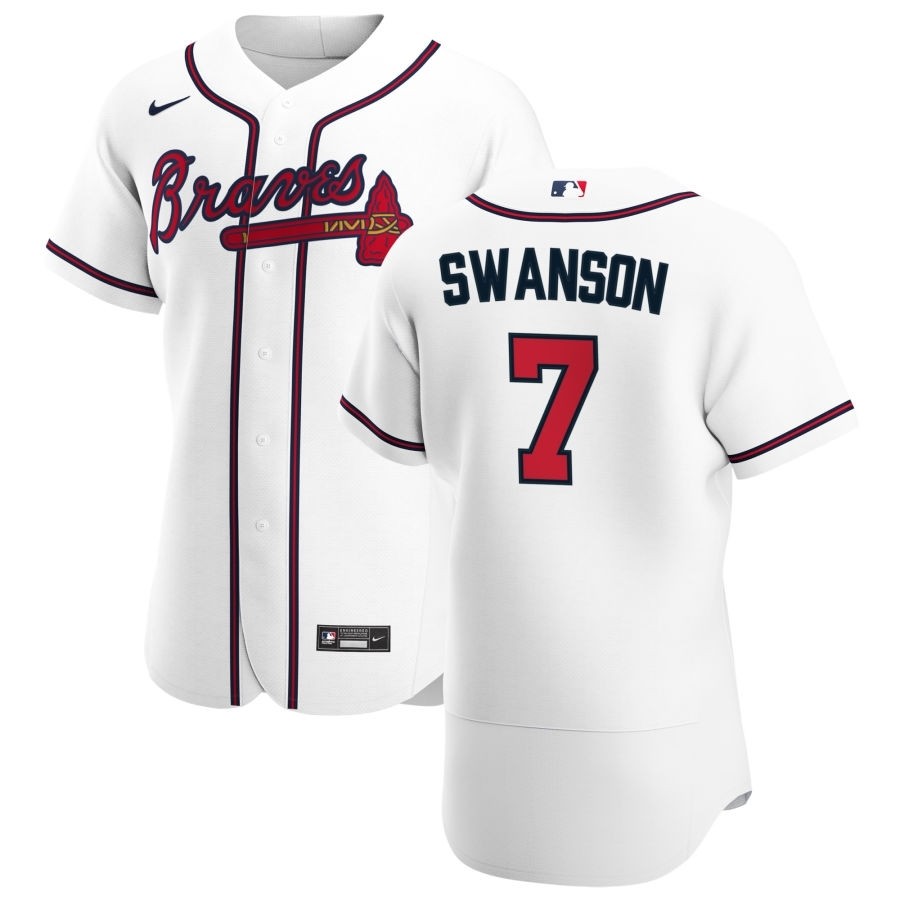 Men's Atlanta Braves #7 Dansby Swanson Nike White Home 2020 Authentic Player MLB Jersey