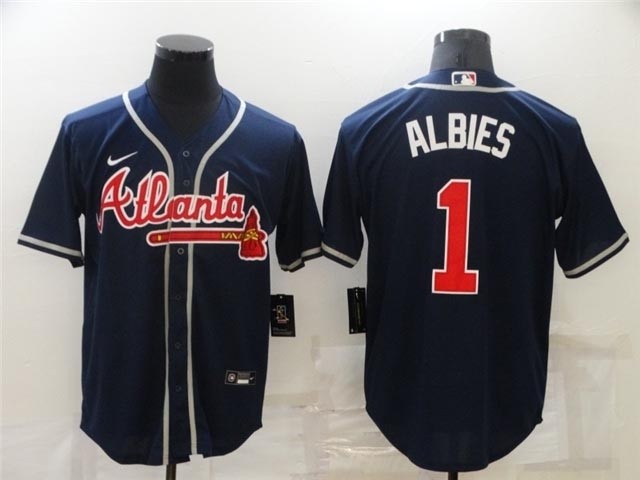 Atlanta Braves #1 Ozzie Albies Navy Cool Base Jersey