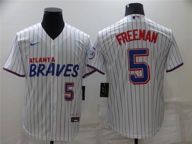 Atlanta Braves #5 Freddie Freeman White Pinstripe Cool Base Jersey