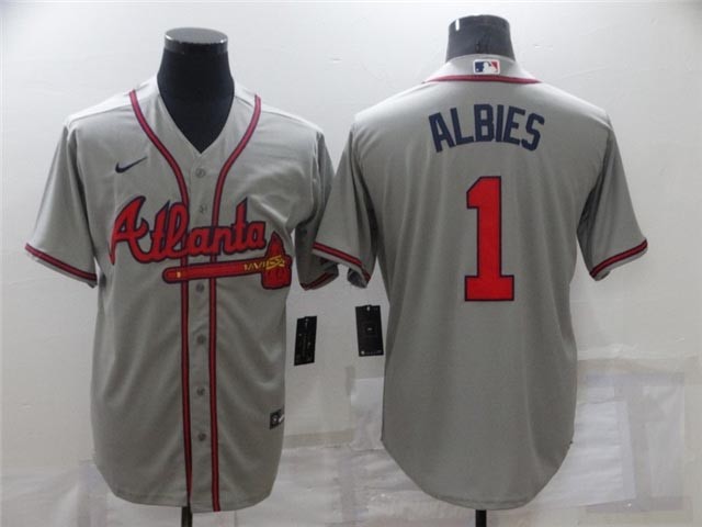 Atlanta Braves #1 Ozzie Albies Gray Cool Base Jersey