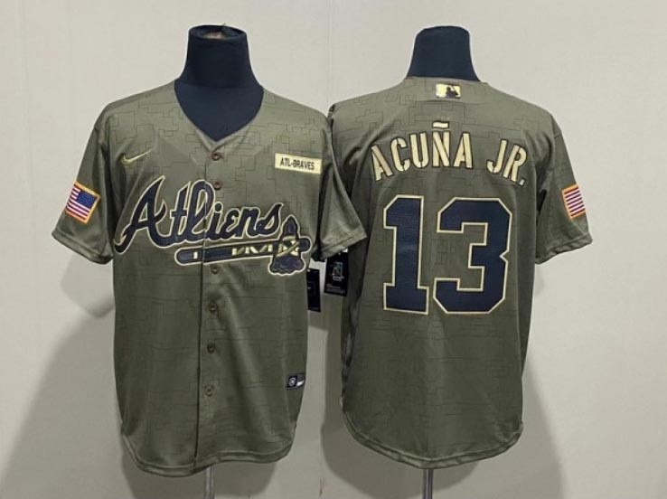 Men's Atlanta Braves #13 Ronald Acuna Jr. 2021 Camo Salute To Service Cool Base Stitched Jersey