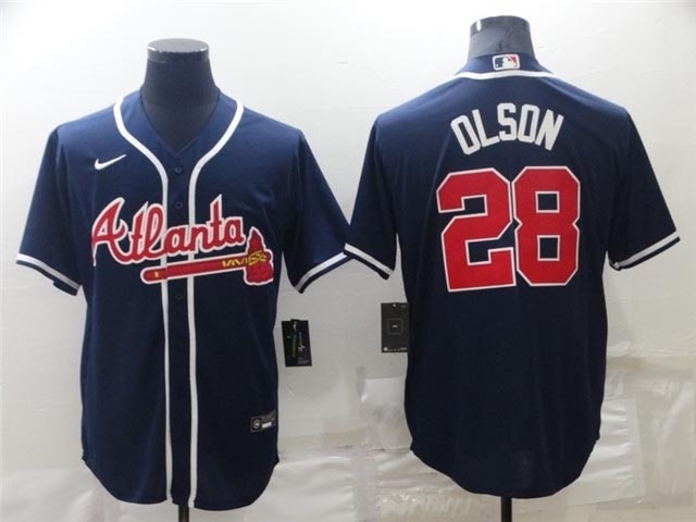 Atlanta Braves #28 Matt Olson Navy Cool Base Jersey