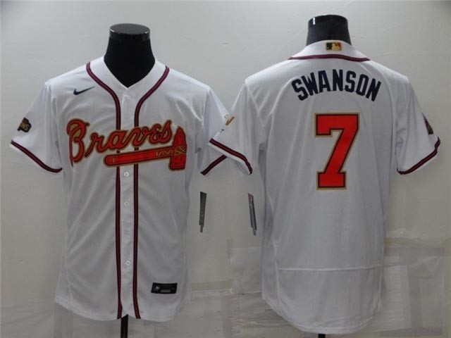 Atlanta Braves #7 Dansby Swanson White 2022 Gold Program Flex Base Jersey