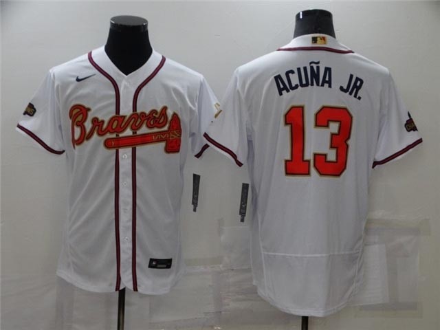 Atlanta Braves #13 Ronald Acuna Jr. White 2022 Gold Program Flex Base Jersey