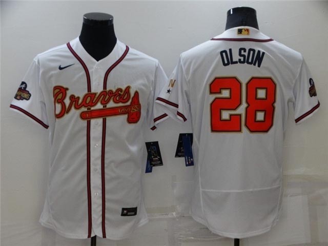 Atlanta Braves #28 Matt Olson White 2022 Gold Program Flex Base Jersey