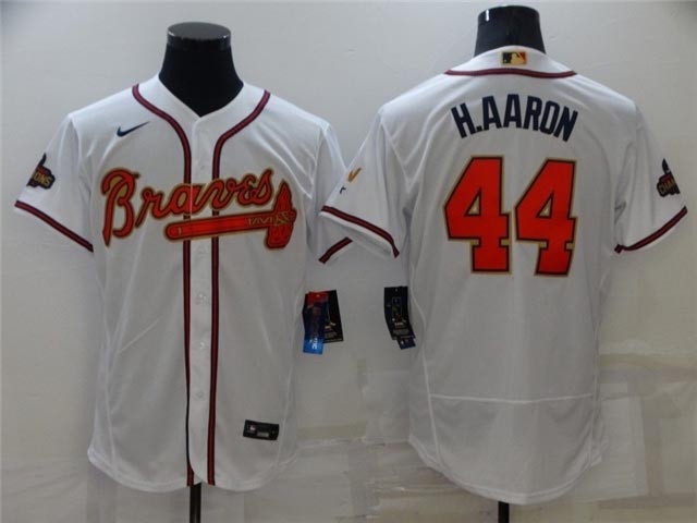 Atlanta Braves #44 Hank Aaron White 2022 Gold Program Flex Base Jersey