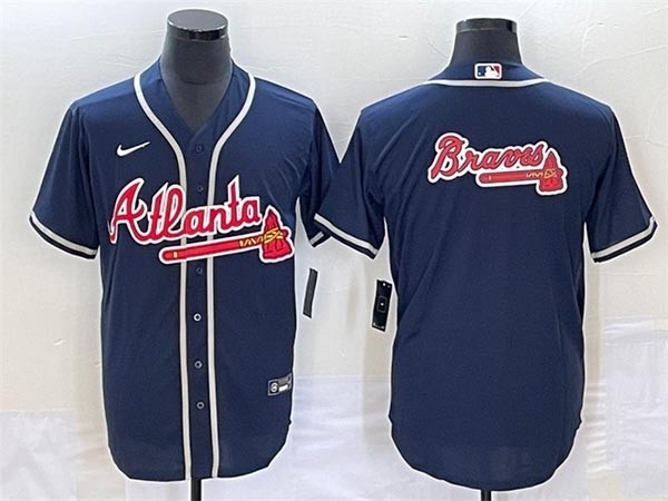 Men's Atlanta Braves Navy Team Big Logo Cool Base Stitched Baseball Jersey