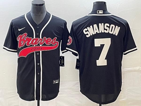 Men's Atlanta Braves #7 Dansby Swanson Black Cool Base Stitched Baseball Jersey