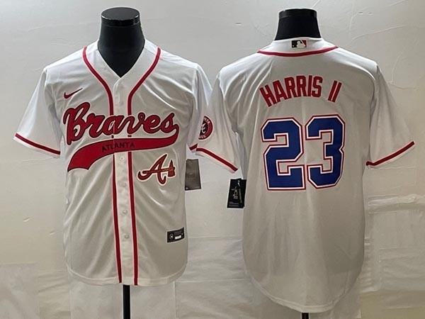 Men's Atlanta Braves #23 Michael Harris II White Cool Base With Patch Stitched Baseball Jersey