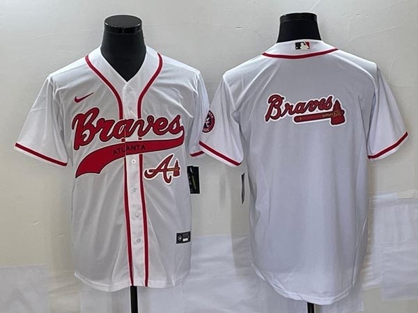 Men's Atlanta Braves White Team Big Logo Cool Base With Patch Stitched Baseball Jersey