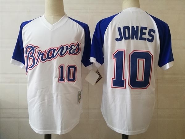 Men's Throwback Atlanta Braves #10 Chipper Jones White 1974 Mitchell & Ness Jersey