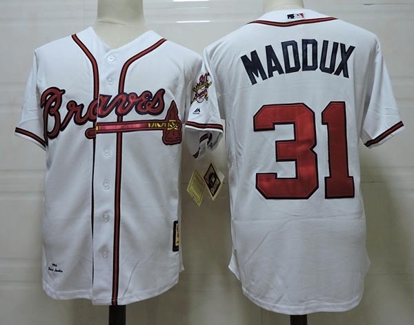 Men's Throwback Atlanta Braves #31 Greg Maddux White Jersey