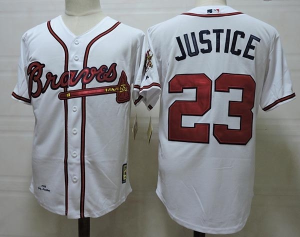 Men's Throwback Atlanta Braves #23 David Justice White Jersey