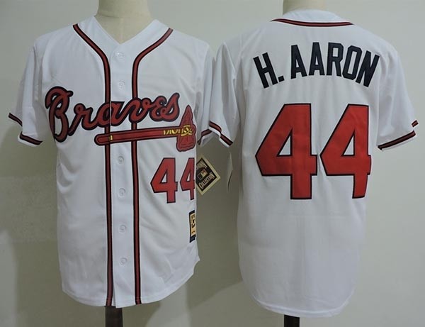 Men's Throwback Atlanta Braves #44 Hank Aaron White Jersey