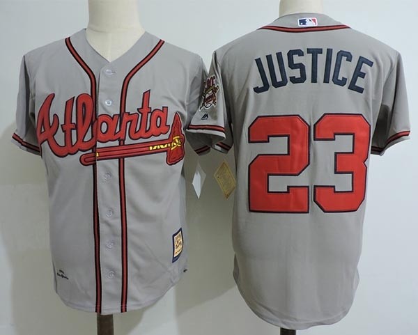 Men's Throwback Atlanta Braves #23 David Justice Grey Jersey