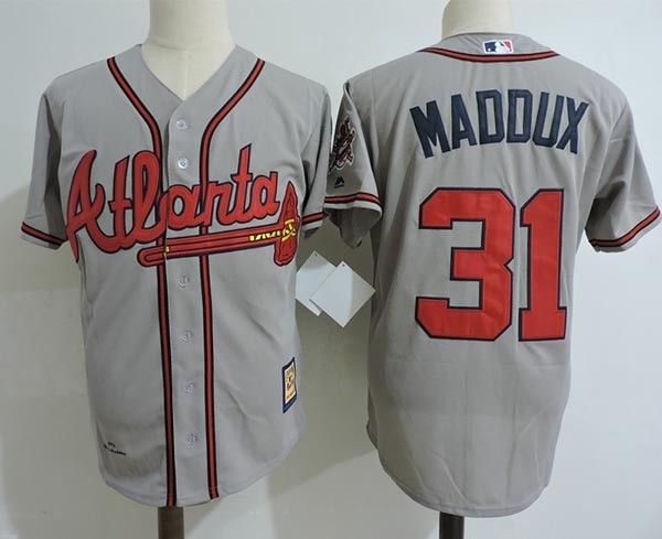 Men's Throwback Atlanta Braves #31 Greg Maddux Grey Jersey